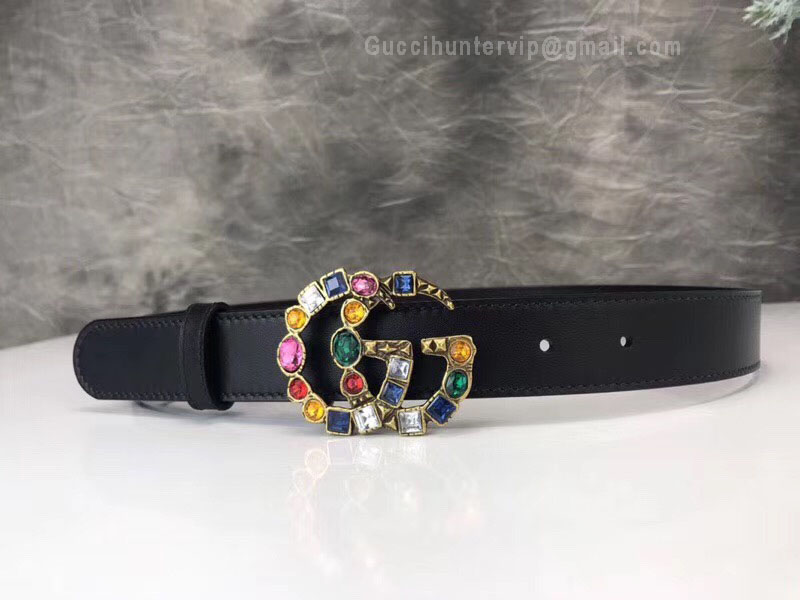 Gucci Leather Belt With Crystal Double G Buckle Black 30mm